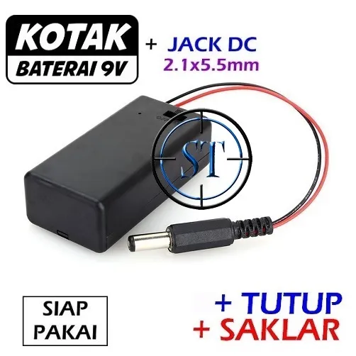 9V Battery Holder Kotak Baterai Case Casing Dudukan Baterai Kotak 9v Box Batere 9v + Tutup Saklar On Off Hitam