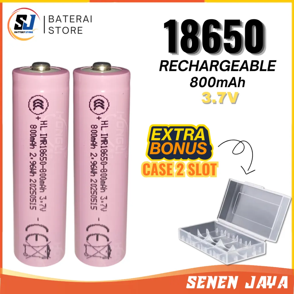 BONUS CASE!! 18650 800mAh 3,7V Rechargeable Batre Senter Kipas Angin Portabel Power bank 2 PCS