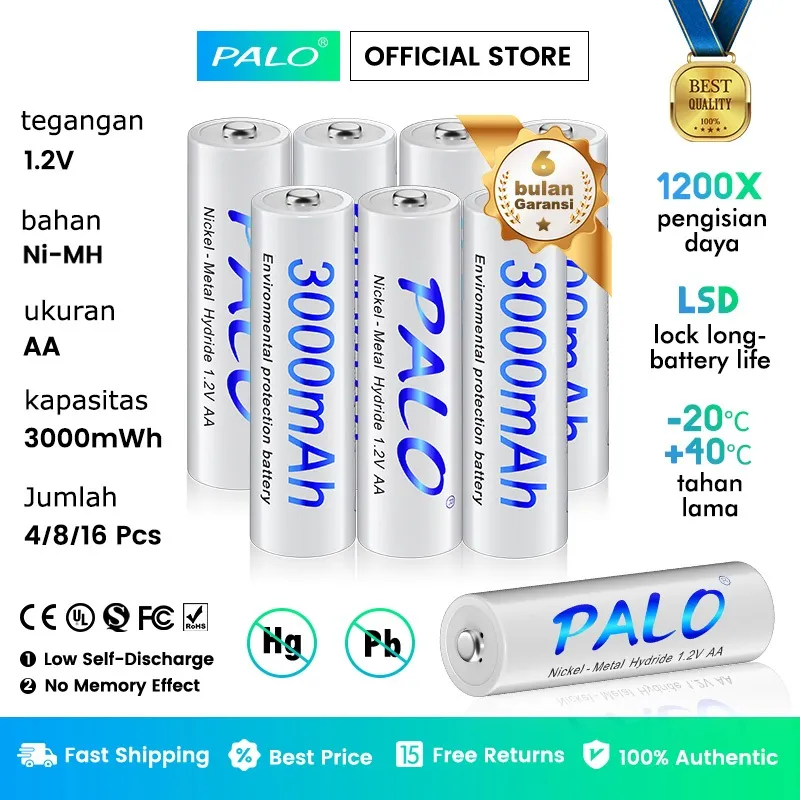 PALO AA A2 LR6 Batre Baterai Cas Isi Ulang 4/8/16Pcs 1.2V 3000mAh Long-Life Rechargeable Ni-MH Battery Free Baterai case Cocok untuk mikrofon