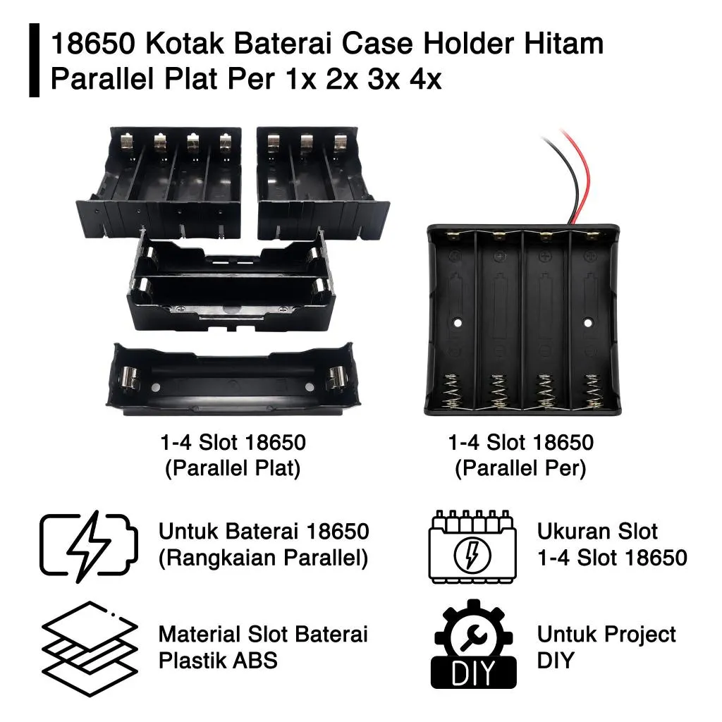 18650 Kotak Baterai Case Holder Hitam Pararel Seri Plat Per 1x 2x 3x 4x Slot Dudukan Battery Batere Box Batre Tanpa Dengan Kabel G2030