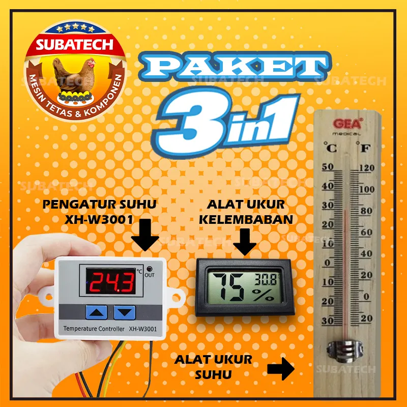 Paket Termostat W3001 Termometer Thermostat Thermometer Higrometer Hygrometer Mesin Tetas Penetas