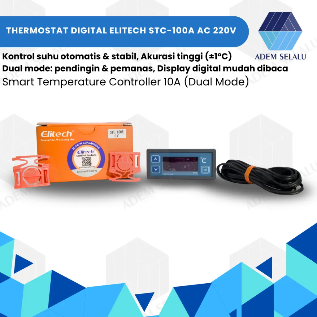 Thermostat Digital Elitech STC‑100A AC 220 V | Smart Termostat Suhu Otomatis Dual Mode 10 A