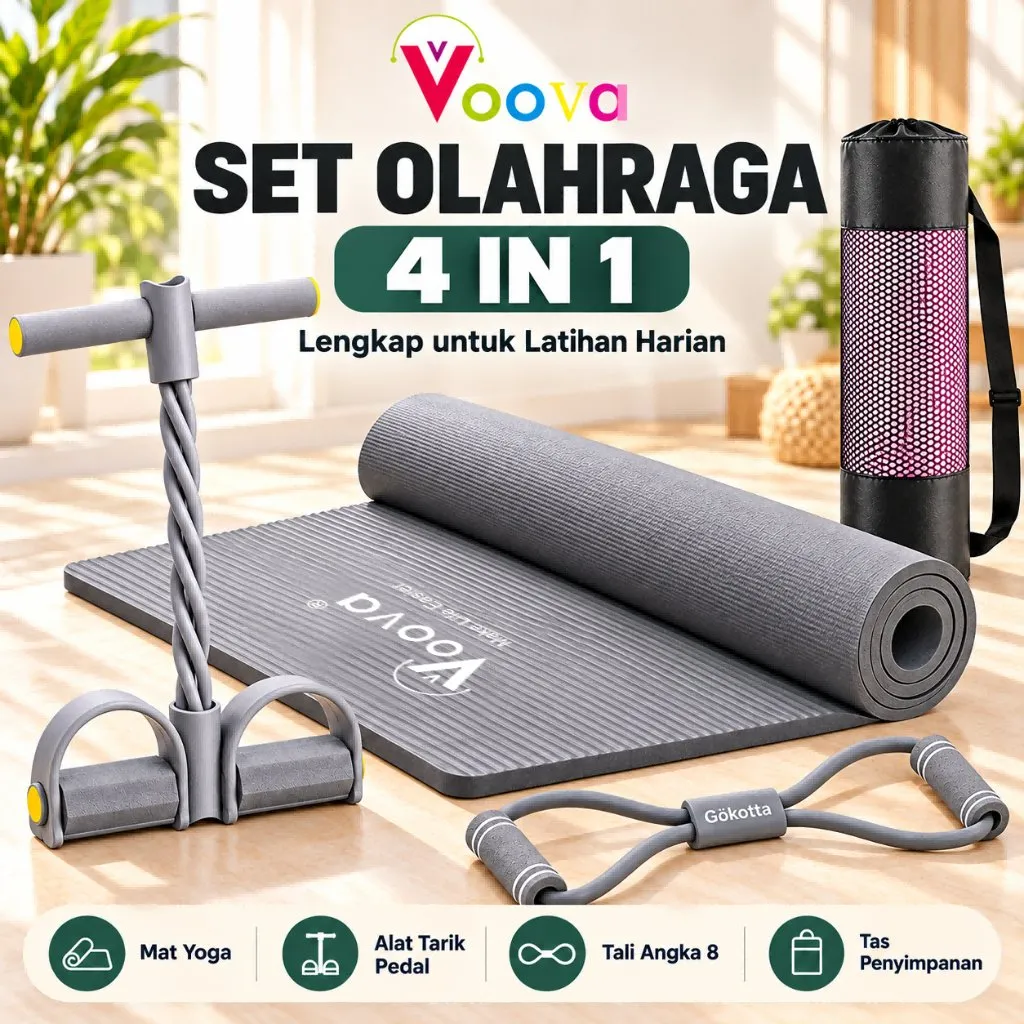 VOOVA Paket Olahraga Yoga Lengkap/ Set Olahraga/ Paket Olahraga Yoga/ Alat Olahraga/ Matras dengan Tummy Trimmer/ Paket Workout