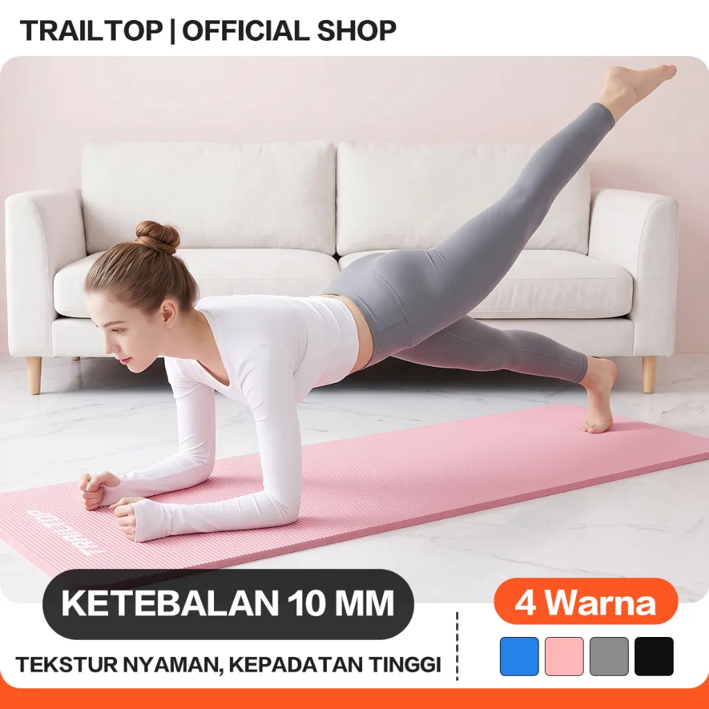 TrailTop Yoga Mat 10mm Extra Tebal 185x80cm Anti Slip Matras Senam Pilates Fitness dengan Tas