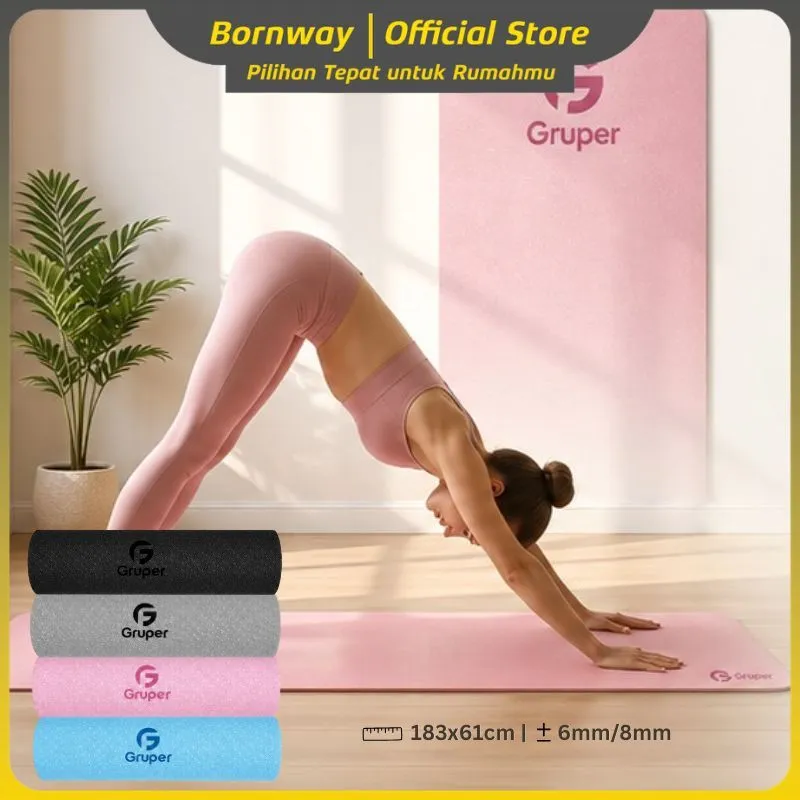 Bornway Matras Yoga Premium TPE Yoga Mat Anti Slip Matras Olahraga Pilates Mat/Yoga Mat Tebal 6/8mm
