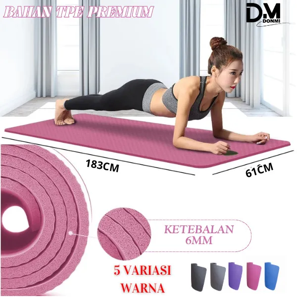 DONMI Matras Yoga FULL TPE 6mm Alas Yoga Mat Alas Olahraga Pilates Karpet Spons Gym
