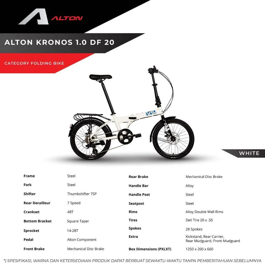Sepeda Folding Bike Alton Kronos 1.0 DF 20 Inch 7 Speed Sepeda Element Lipat 20 Alton Kronos 1.0 DF terbaru