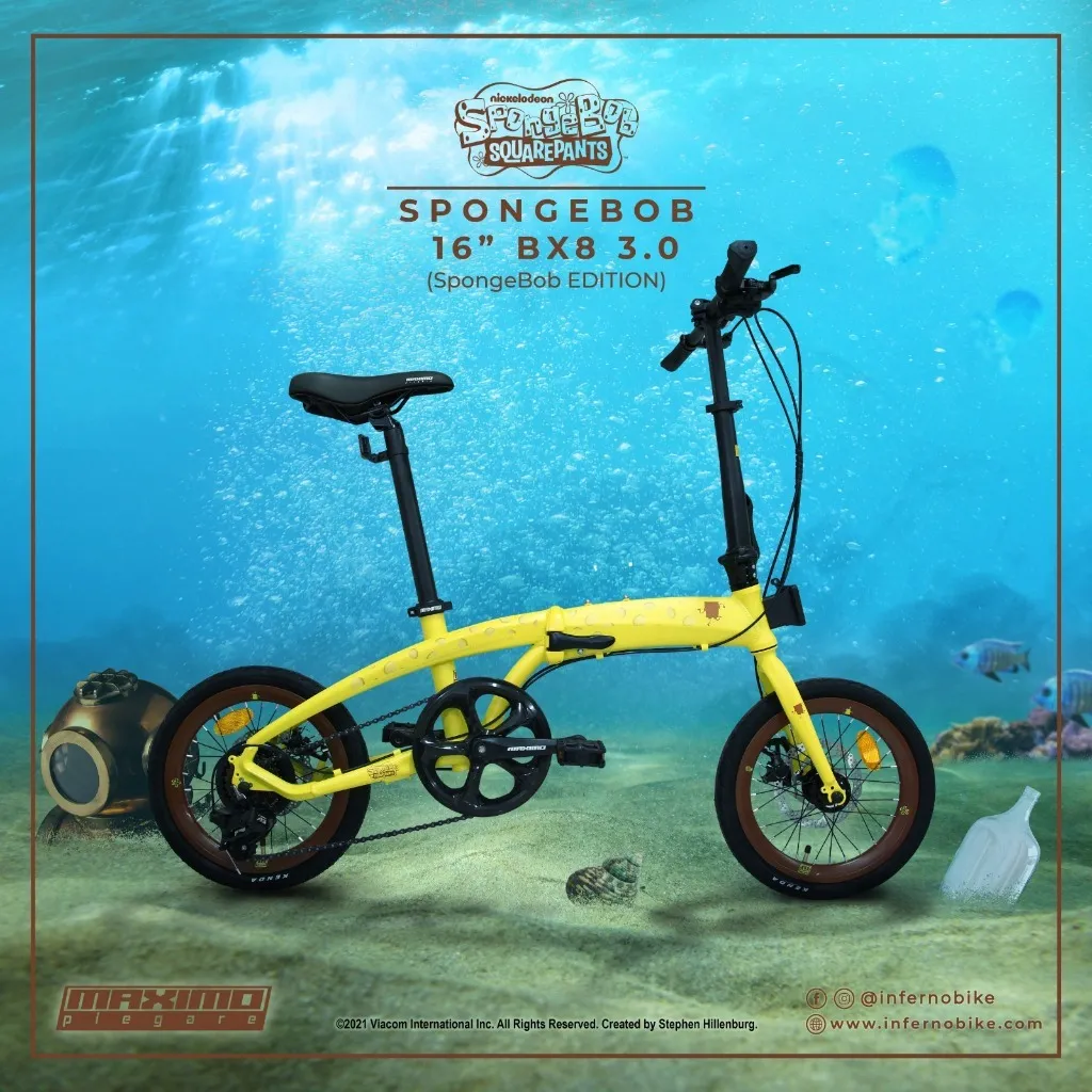Sepeda Lipat 16 - 20 Inch MAXIMO Piegare Folding Bike 8 Speed SpongeBob Edition