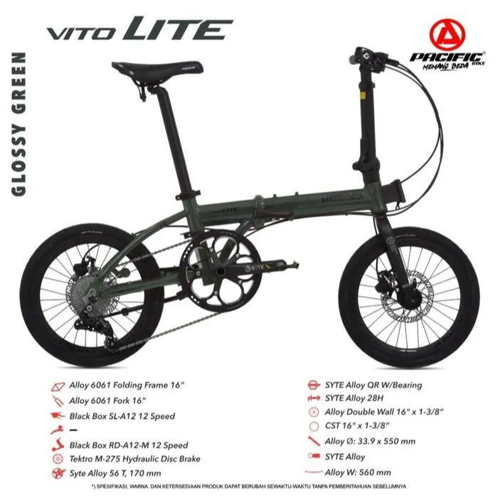 BONUS BELL SEPEDA LIPAT PACIFIC VITO LITE 16 INCH 12 speed rem hidroulic SEPEDA LIPAT PACIFIC KODIAK