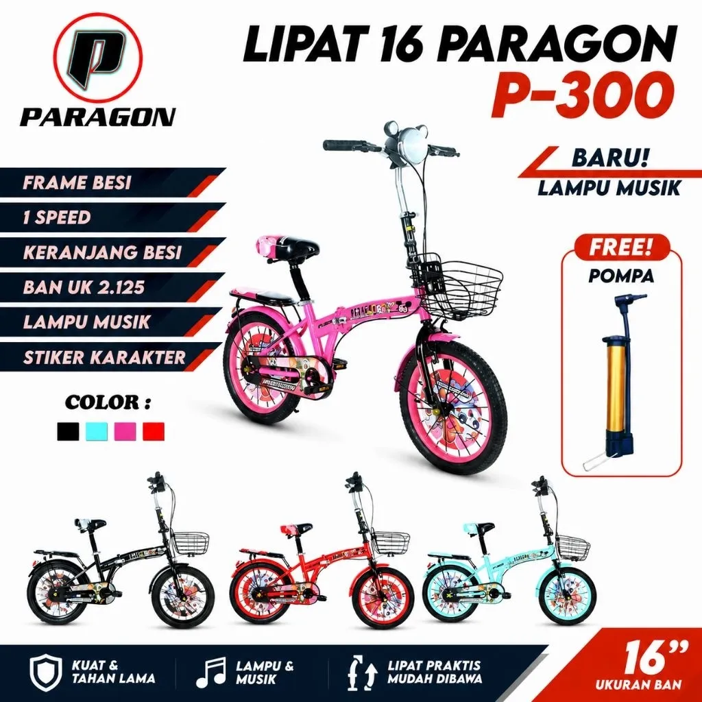[FREE POMPA] SEPEDA LIPAT ANAK 16 & 18 INCH PARAGON TORA FOLDED BIKE