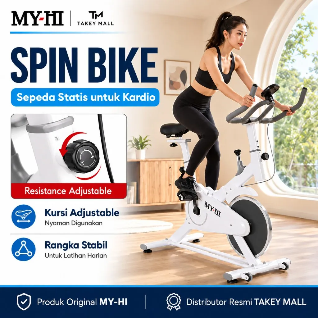 TAKEY  Sepeda Statis Alat Fitness  Adjustable Seat Exercise Bike  Tes detak jantung Spinning bike