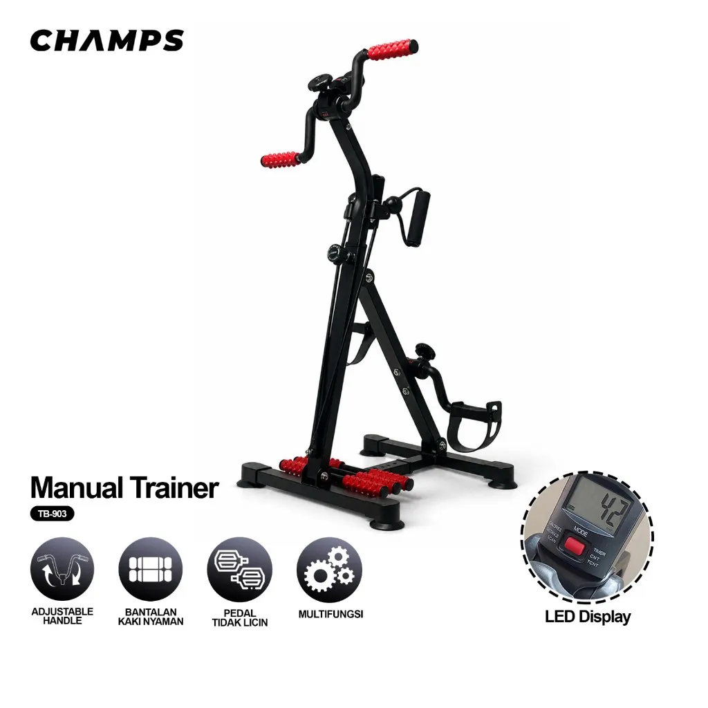 CHAMPS Sepeda Statis Portable – Alat Fitness Mini Bike untuk Gym, Terapi Kaki & Tangan di Rumah