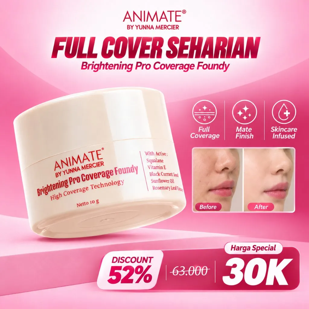 Animate Concealer & Foundation Padat Base Makeup 10 gr – Full Coverage, Tahan Air, Hasil Akhir Matte - Foundy Animate