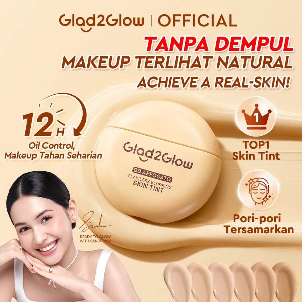 GLAD2GLOW FLAWLESS BLURRING SKIN TINT 15g Concealer Foundation Bedak padat Make up Lightweight Coverage Long-lasting 12-Hour Soft-Focus Flawless Skin oil-control  Bio-Mimetic Film Technology  Care g2glow official store