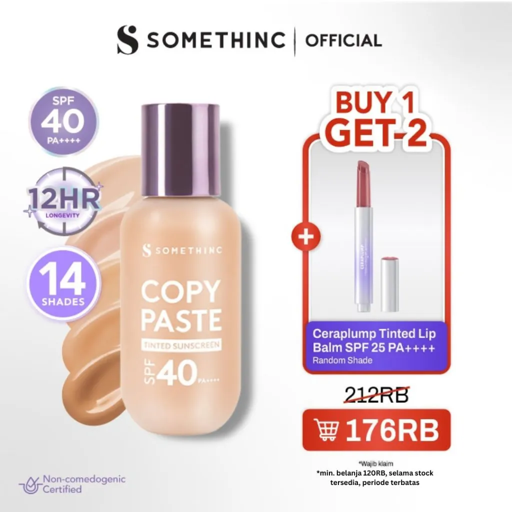 SOMETHINC [BUY 1 GET 2] Copy Paste Tinted Sunscreen SPF 40 PA++++ - Skin Tint Ringan Dengan Finish Dewy | Meratakan Warna Kulit Serta Melindungi Wajah Dari UVA & UVB, Mengandung skincare dan Tahan Lama