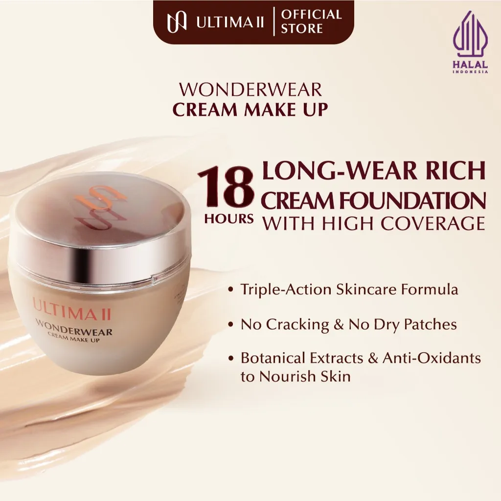 ULTIMA II Wonderwear Cream Makeup 50 ml - Foundation Cream Matte Finish Tahan 18 Jam