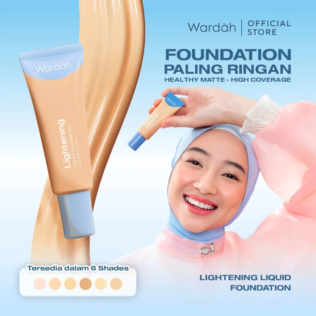 WARDAH Lightening Liquid Foundation 25ml - Base Makeup dengan Skin-Like to High Coverage yang Mengandung SPF 40 PA+++ dan Serum Niacinamide Untuk Hasil Makeup Flawless dan Cerah - Makeup - Foundation - Bedak - Cushion - Foundation Anti Longsor