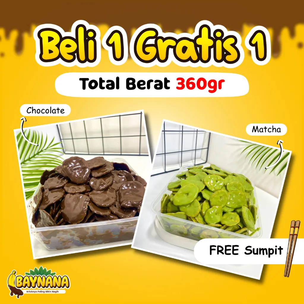 BAYNANA - PAKET HEMAT 2 PACK Keripik Pisang Coklat Lumer Beli 1 Gratis 1 Jajanan Viral Termurah