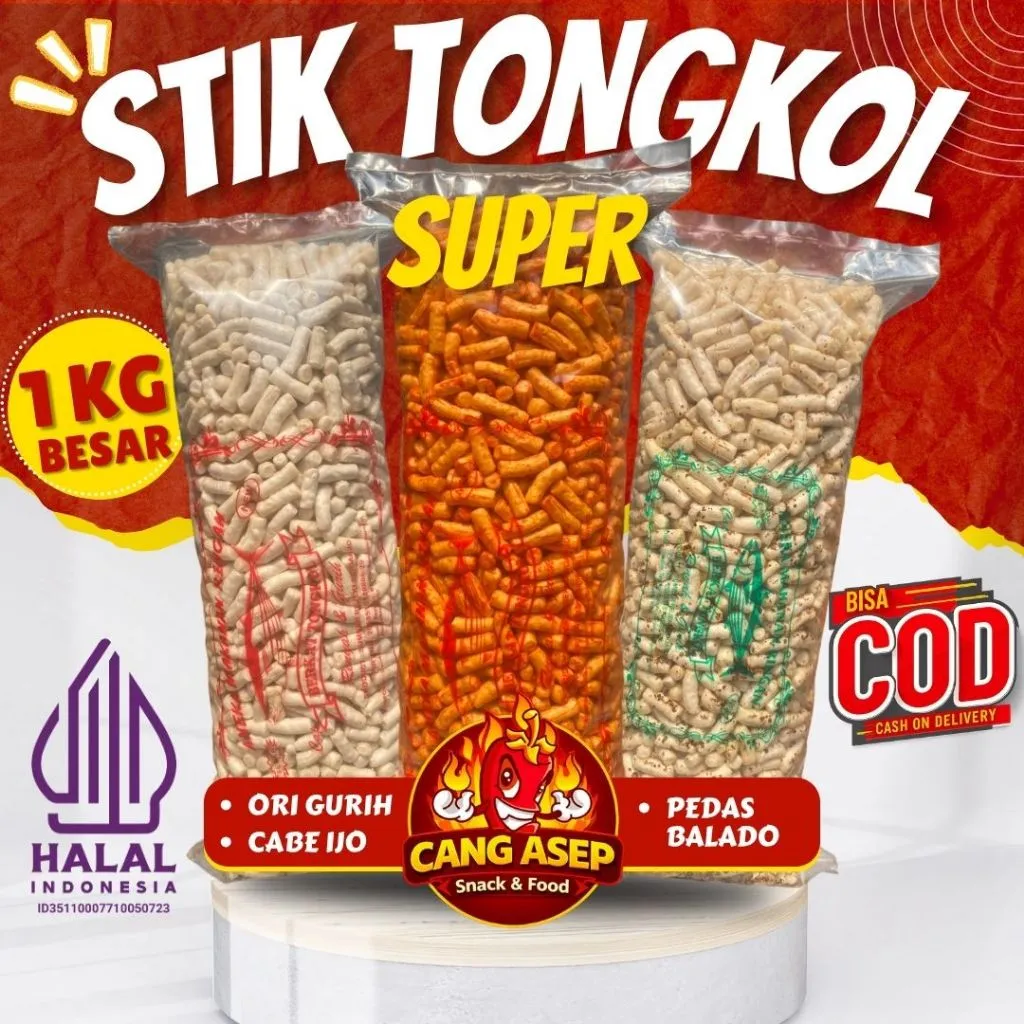 1KG STIK TONGKOL SUPER BESAR -Asep Cemilan Makanan krupuk Snack Food kripik pedas balado cabe ijo