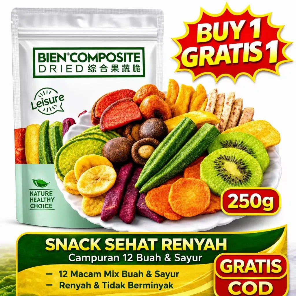(HALAL) Keripik Buah Sayur Mix 250gr 12 Macam Snack Sehat Diet Rendah Kalori Renyah Cemilan Viral