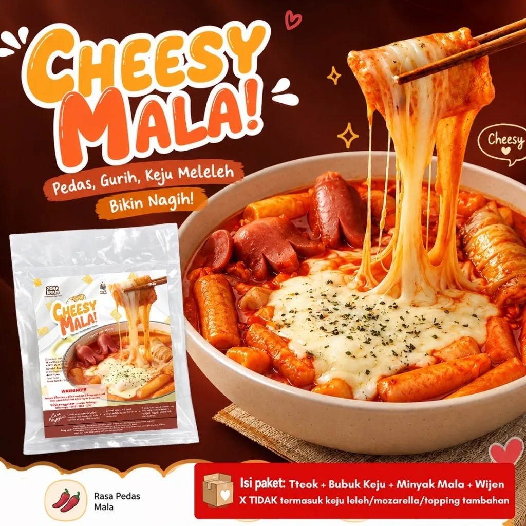 Zonanyam Topokki Chessy Mala - Toppoki Keju Mala 150GR - Kue Beras Rasa Keju Mala Makanan Korea Untuk Camilan atau Hidangan Utama