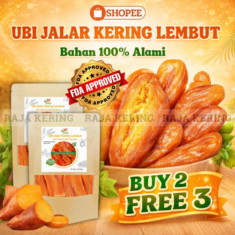 [Beli 2 Gratis 3] Ubi Jalar Kering Lembut Premium – Raja Kering 3F FOOD – Cemilan Sehat & Alami dengan Energi Alami