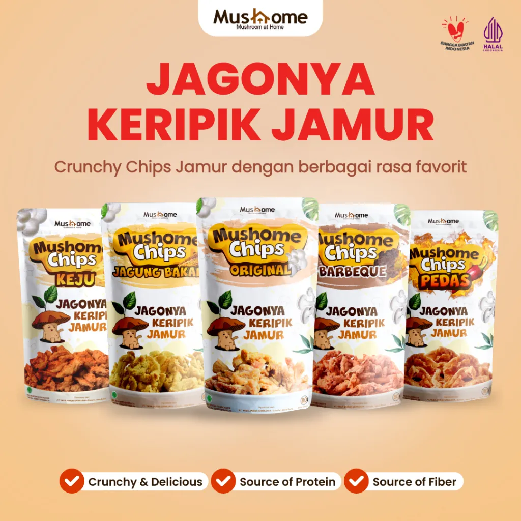 Mushome Keripik Jamur All Varian 80gr | Kaya serat & Sumber Protein | Snack Makanan Ringan Camilan Food Crispy