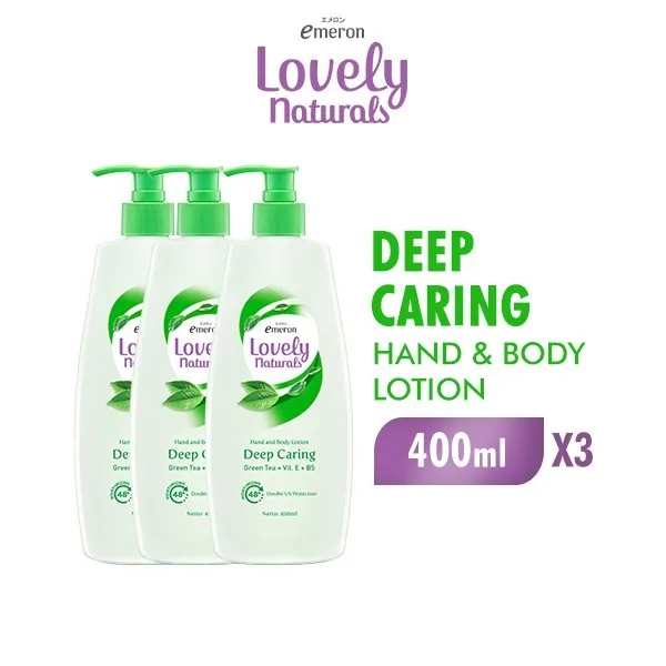Emeron Lovely Naturals Hand & Body Lotion Deep Caring Green Tea 400 ml x3