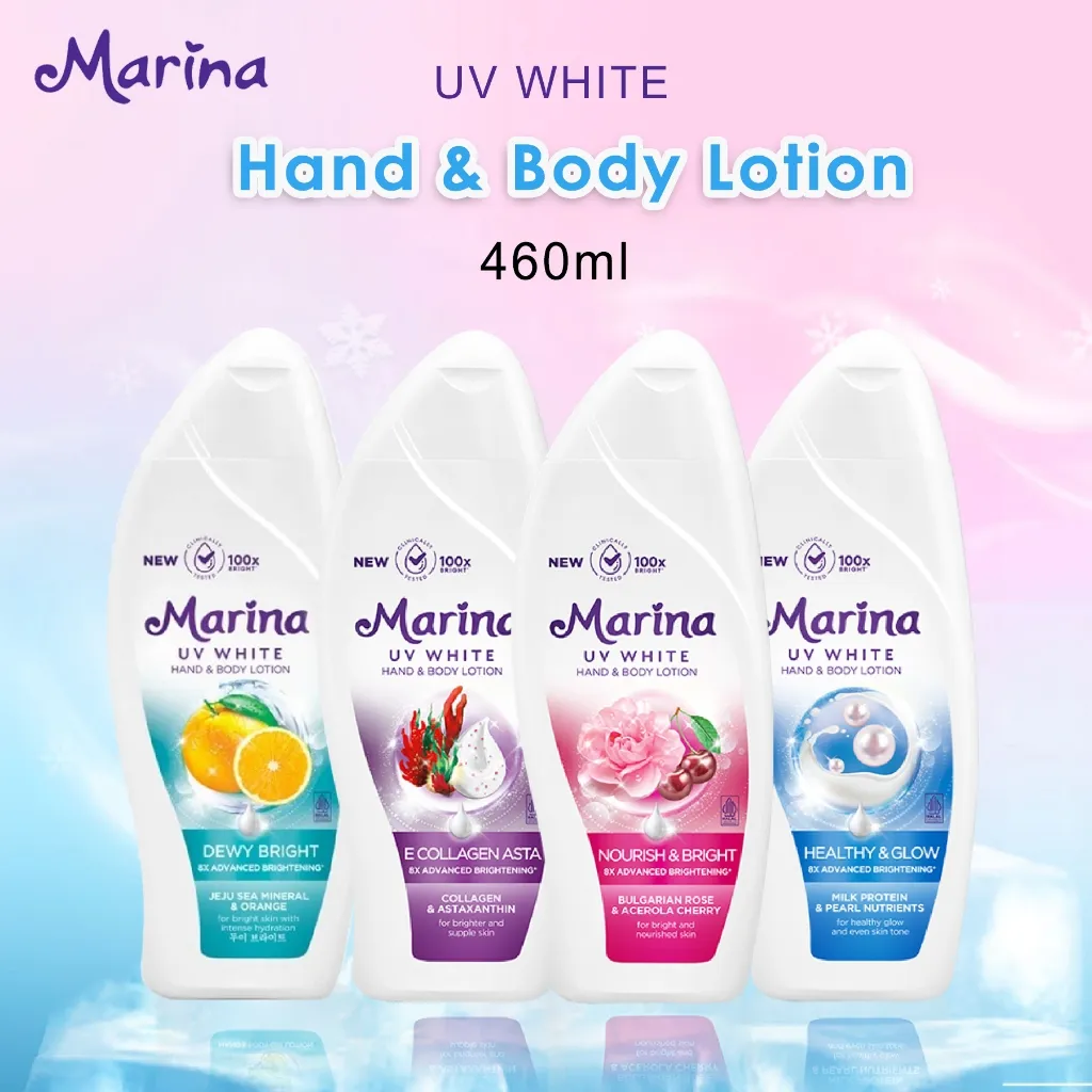 Marina UV White Hand And Body Lotion Healty & Glow / Nourish and Bright / Hydra Bright / E Collagen Asta 460ml - Pelembab Tubuh
