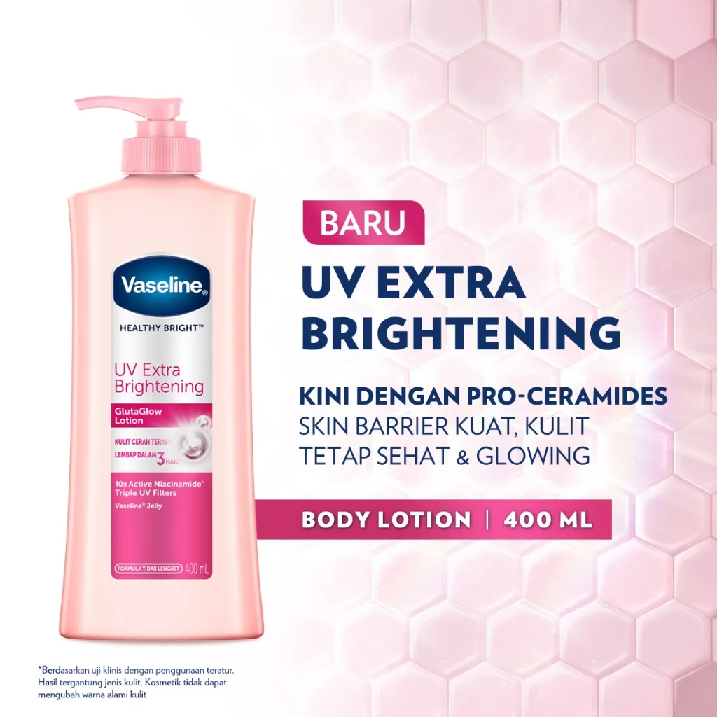 Vaseline Healthy Bright UV Extra Brightening - No 1 Body Lotion untuk Kulit Cerah Merata, Plumpy & Terlindungi dengan GlutaGlow, Pro-Ceramide & Triple UV Filters 400mL