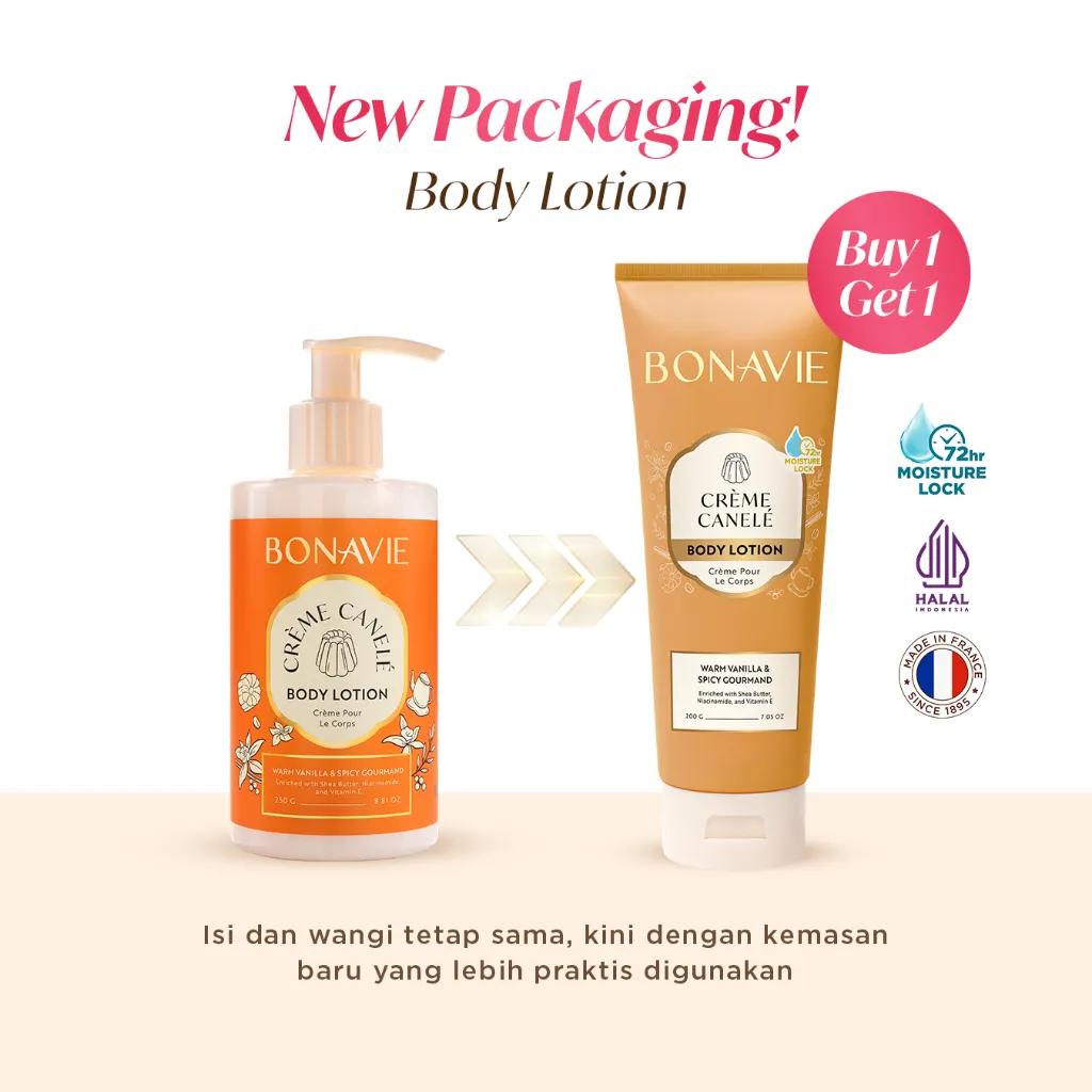 [BUY 1 GET 1 FREE] Bonavie Body Lotion Creme Canele 200gr Wangi Tahan Lama Melembapkan Mencerahkan