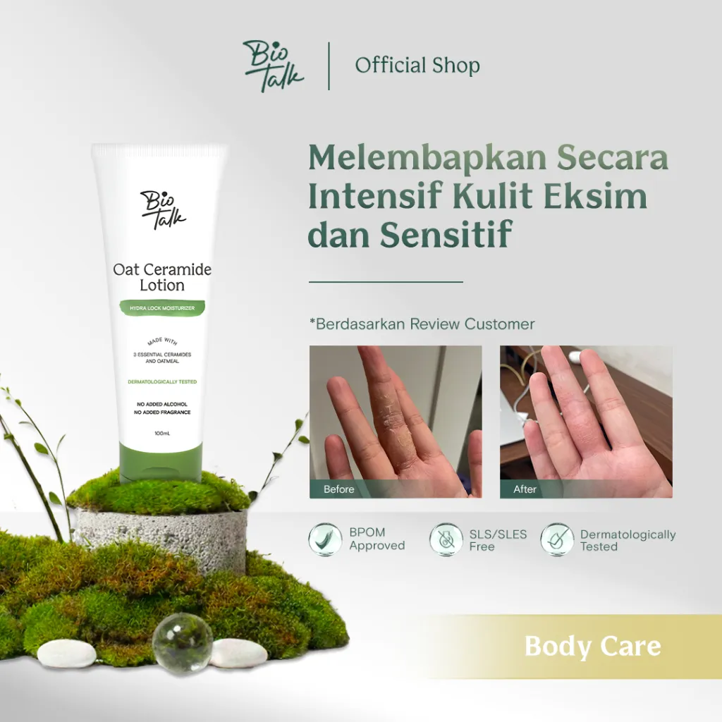 Biotalk Oat Ceramide Lotion | Hydralock Moisturizer for Eczema | No Fragrance Steroid Added Alcohol | Body Lotion untuk Tubuh dan Wajah Eksim Psoriasis