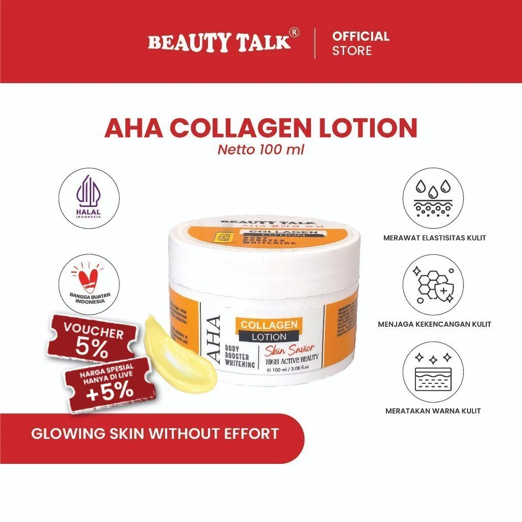 [BEST SELLER] BEAUTY TALK AHA Collagen Lotion 100ML Whitening Lotion dengan AHA Collagen untuk   Mencerahkan dan Melembabkan Kulit Tubuh
