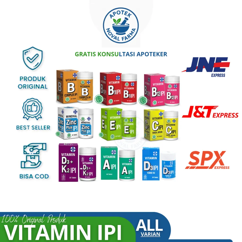 (Live) Vitamin IPI A, B1, B12, KOMPLEK, C, D3, D3+K2, E, Zink Plus - Produk Original Best Seller Bisa COD