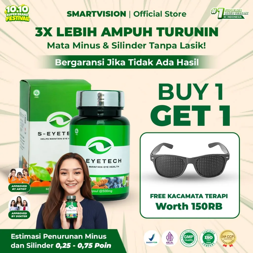 [FLASH SALE] Smart Vision - 1 Botol S-Eyetech | Eye Care Lutein & Zeaxanthin + Vitamin A Suplemen Obat Mata Herbal Atasi Minus, Silinder & Masalah Mata