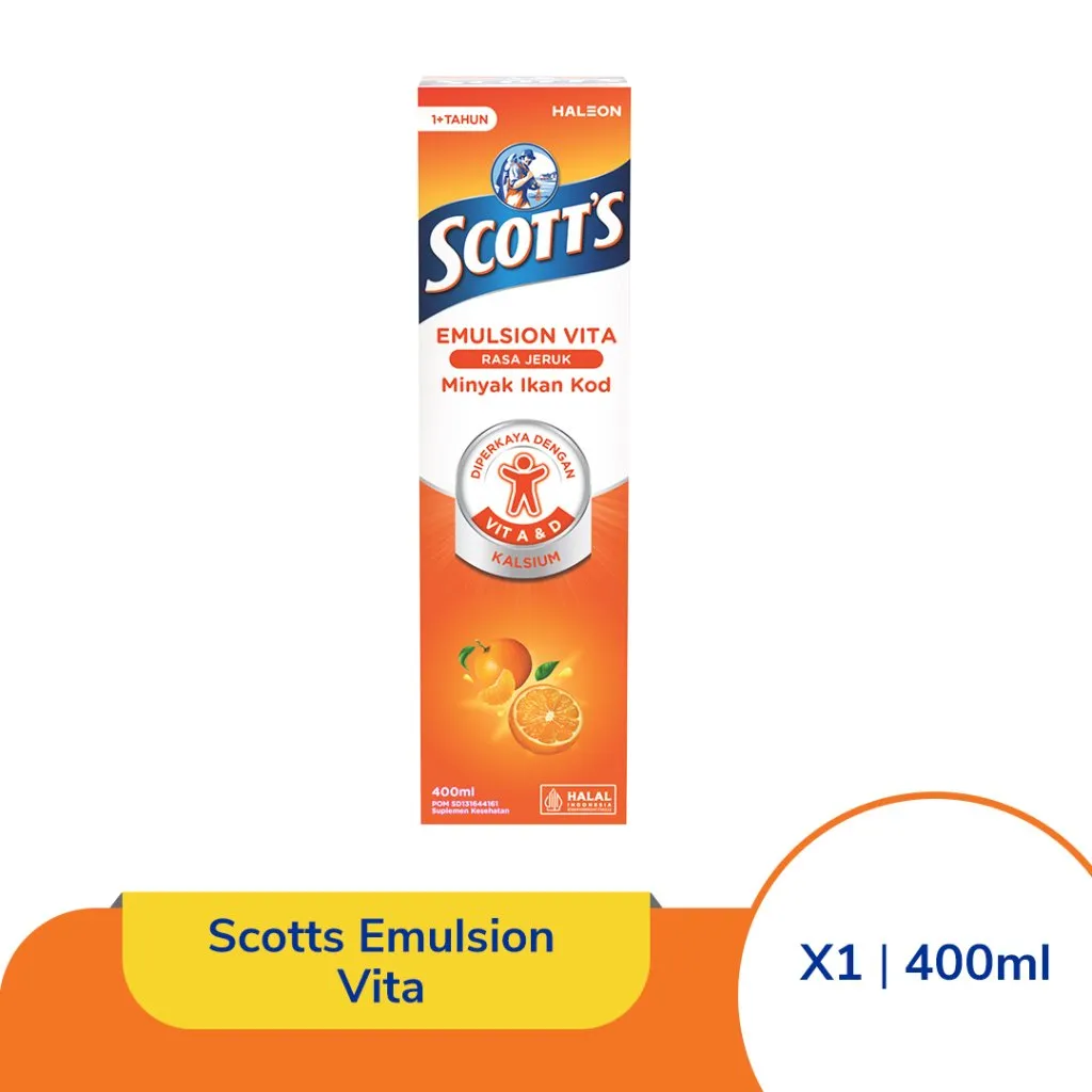 Scott's Vitamin dengan Omega 3, Vitamin A dan D + Kalsium Vita Rasa Jeruk 400ml