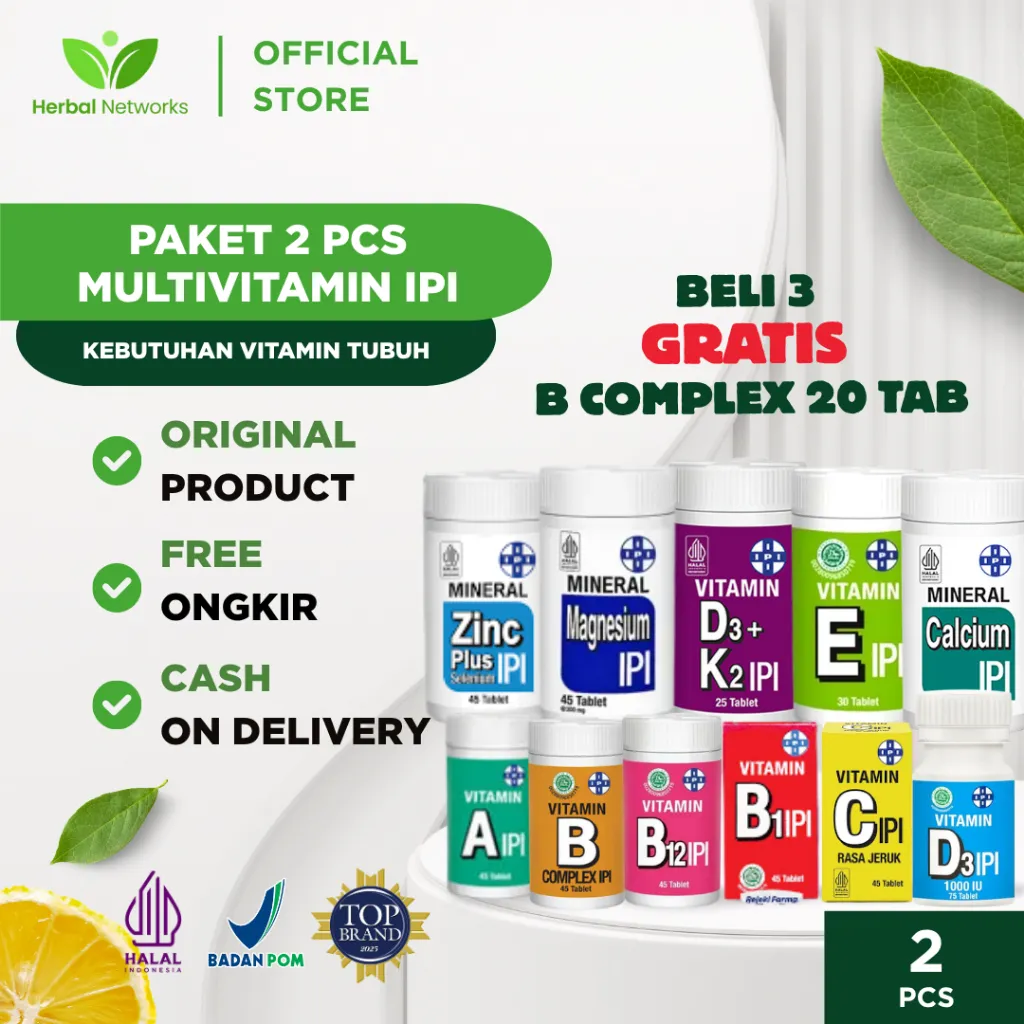 [PAKET 2 PCS] Vitamin IPI All Varian D3 1000 / Magnesium / D3+K2 / Zinc Plus / A / B12 / E / Calcium
