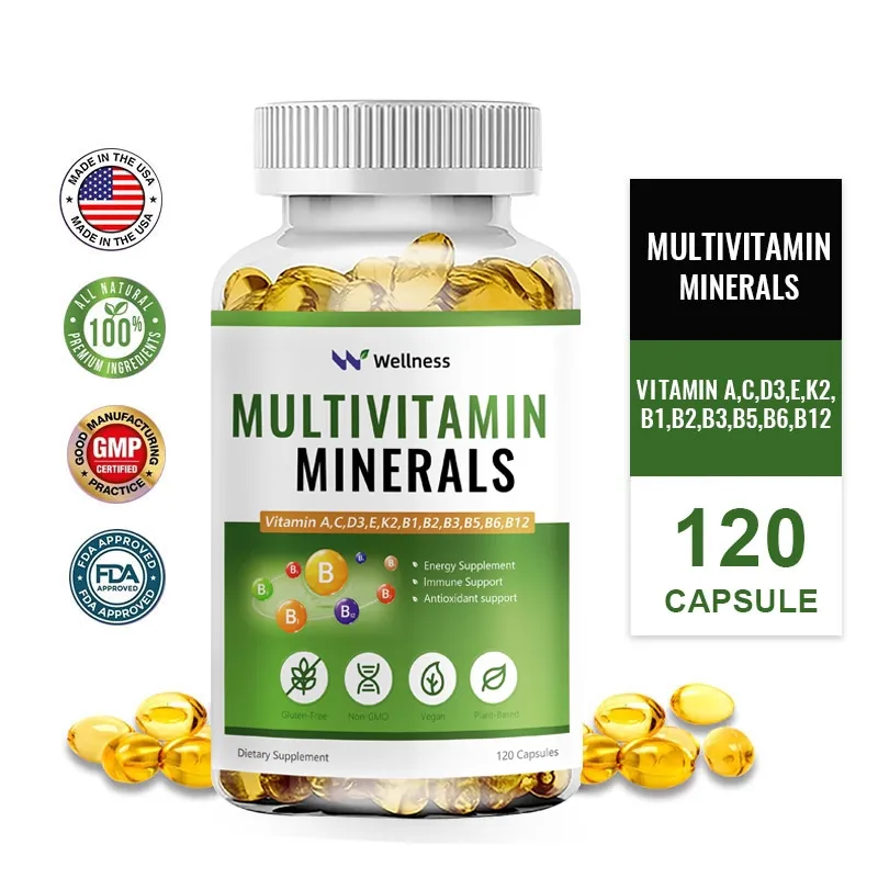 Wellness Multivitamin Kapsul Berisi Vitamin A, B, C, D3, K2, E, Zinc, Biotin, Melengkapi Nutrisi dan Meningkatkan Kekebalan Tubuh
