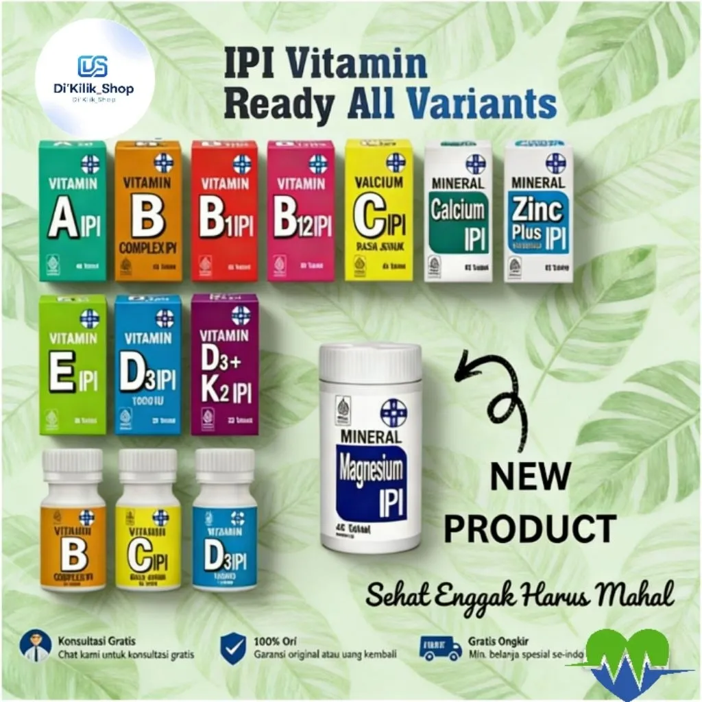 IPI Vitamin A B1 B12 Bcom C D3 D3K2 E Zinc Calsium dan MAGNESIUM