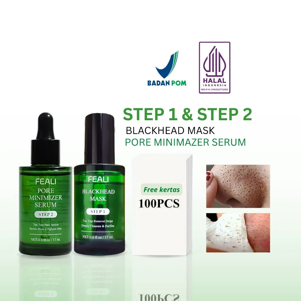 (BPOM) FEALI Blackhead Remover Mask Step1 Peel Off Free Kertas & Step2 Pore Serum