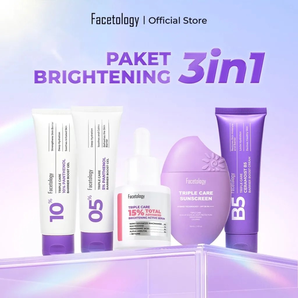 Paket Skincare Brightening 3in1 Serum + Sunscreen + Moisturizer, cerah, pori besar, kulit kering, berjerawat, SPF 30