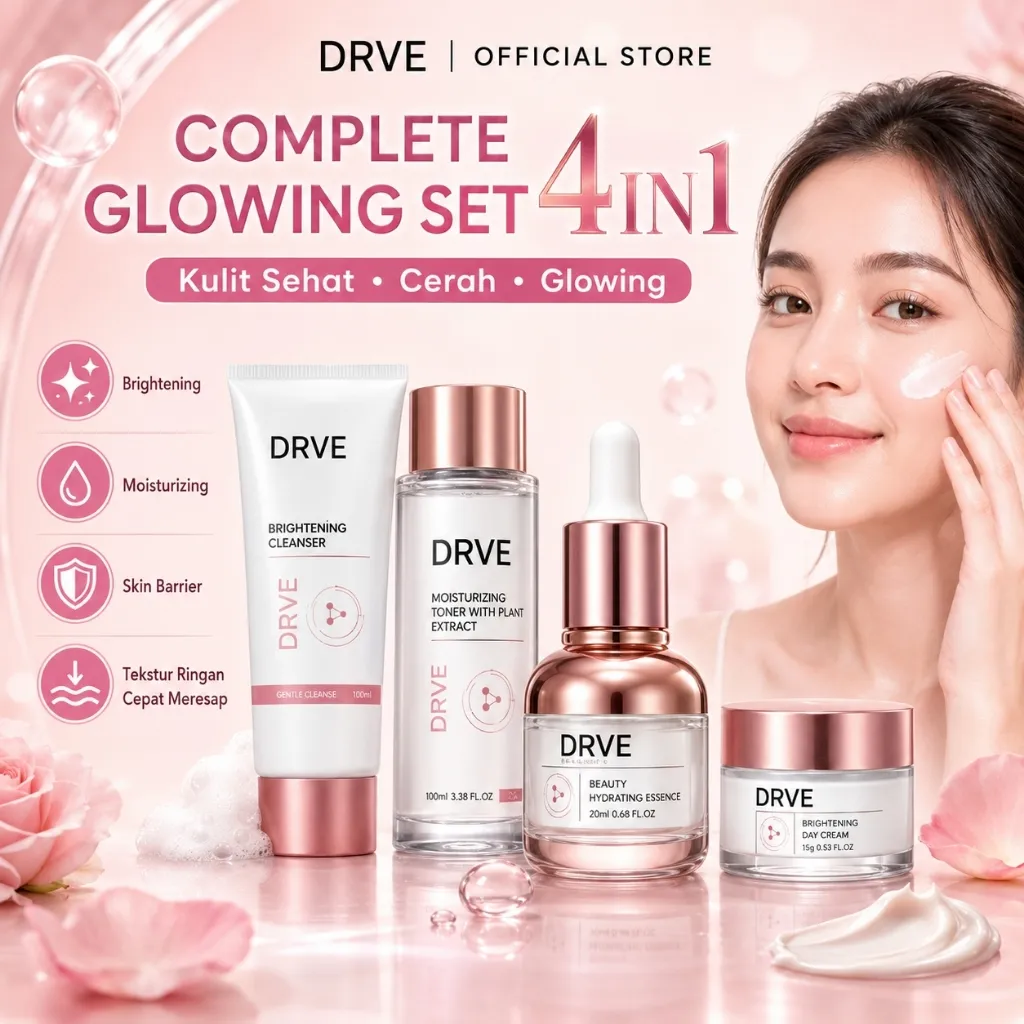 Drve Paket Bundling 4in1 Dapatkan kulit sehat dengan paket skincare yg Mengandung Niacinamide membantu mencerahkan wajah, dan tampak awet muda