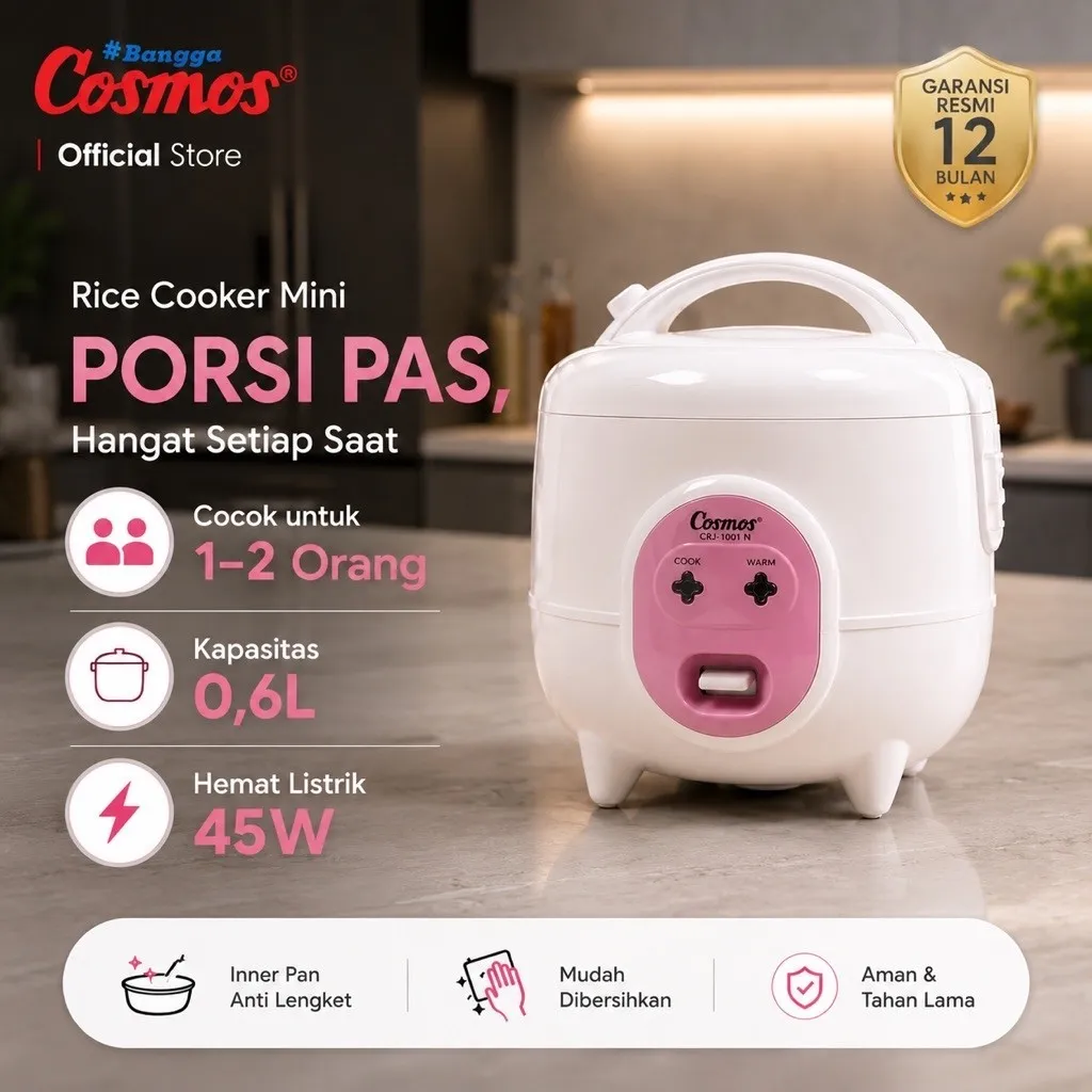 Cosmos Rice Cooker Non Stick CRJ-1001 N - 0.6L