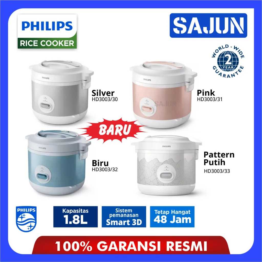 Philips Rice Cooker 1.8 Liter 3 In 1 Garansi Resmi HD3003