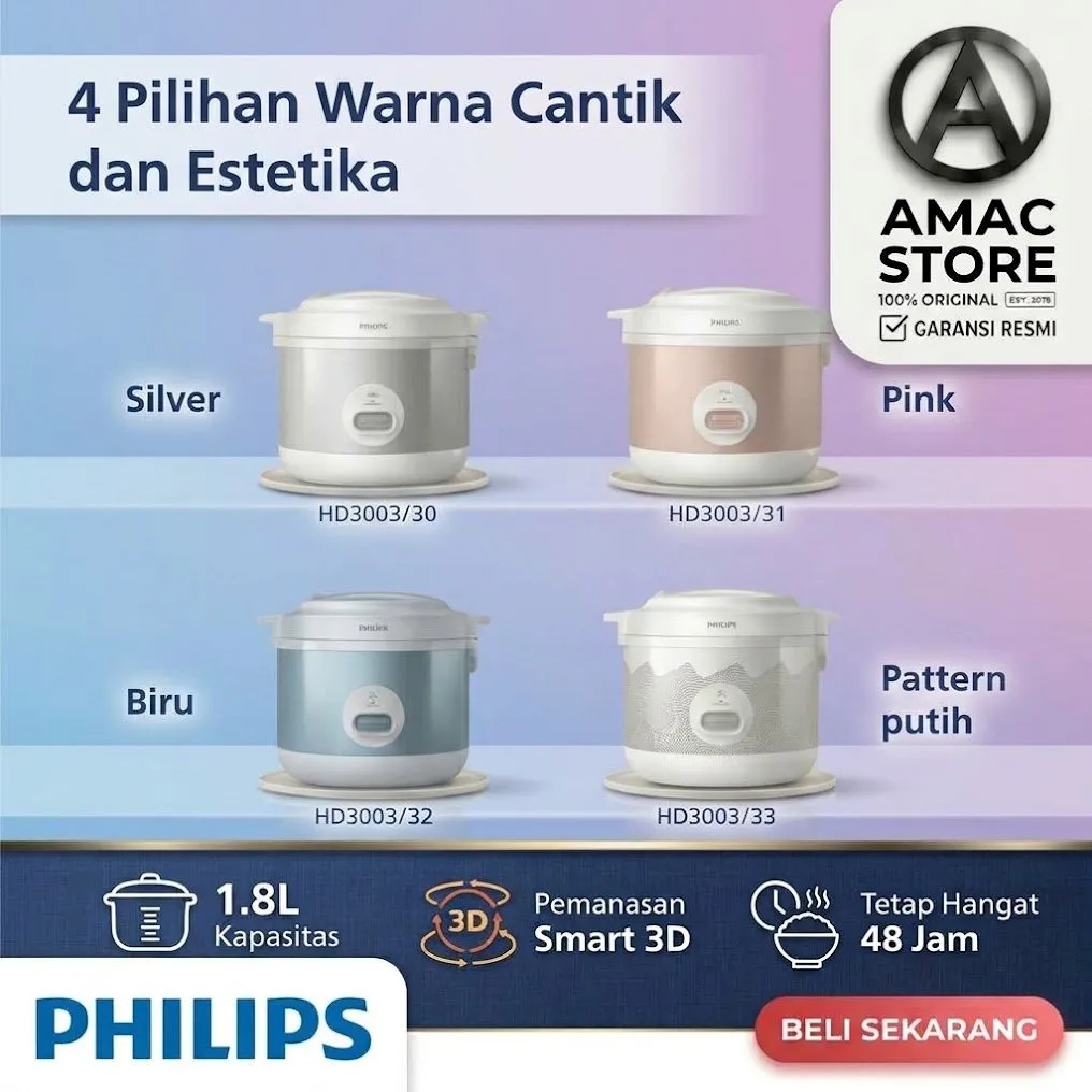 PHILIPS Rice Cooker HD-3003 1.8 Liter HD3003 HD 3003 Garansi Resmi