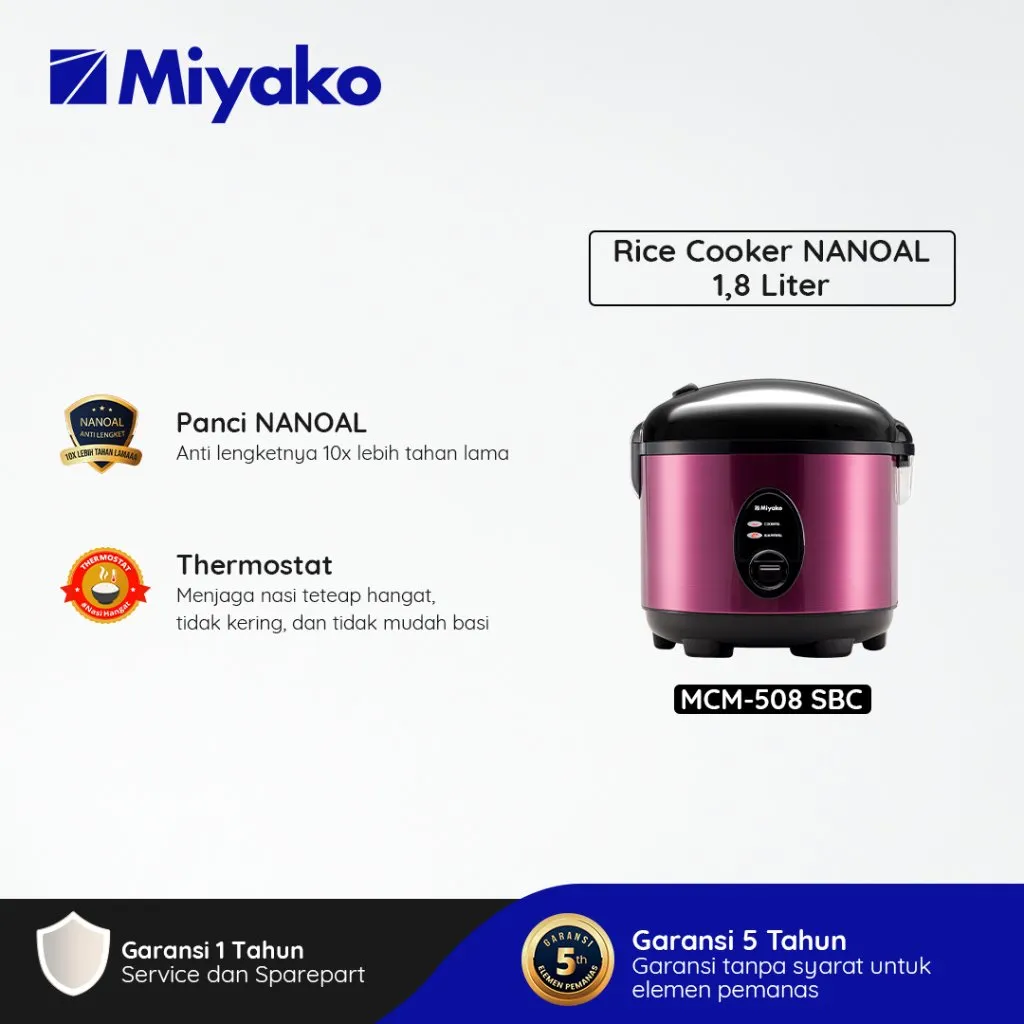 Magic Com Miyako MCM508SBC NANOAL anti lengket - Rice Cooker 1.8 Liter - 3in1 Magic Warmer Plus