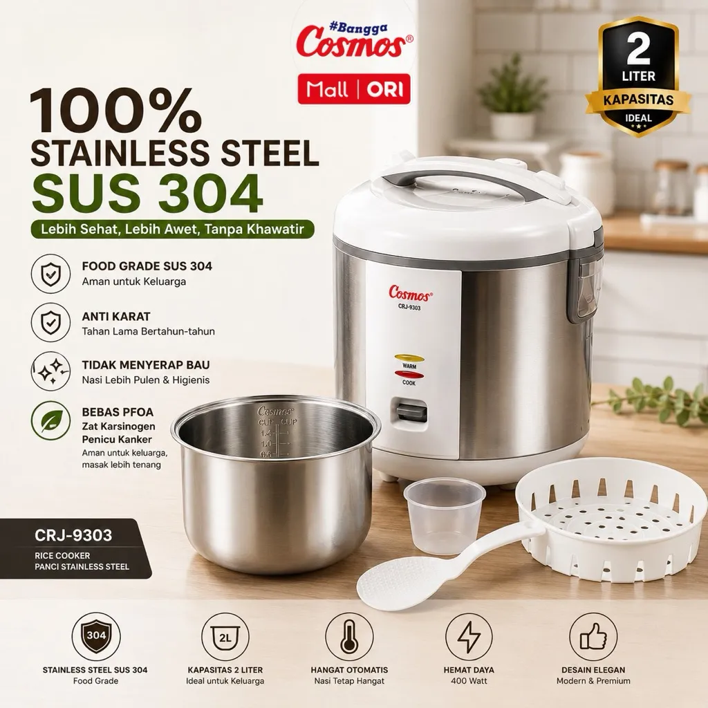 Cosmos Rice Cooker Stainless Steel CRJ-9303 / CRJ-9023
