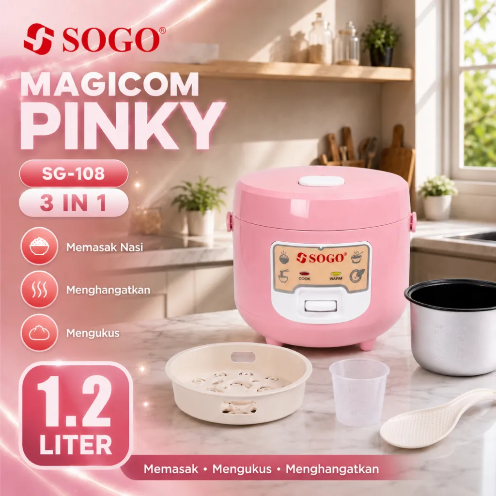 SOGO Magicom Pink 1.2 Liter Penanak Nasi Serbaguna 3in1 Memasak Mengukus Menghangatkan SG-108PINK