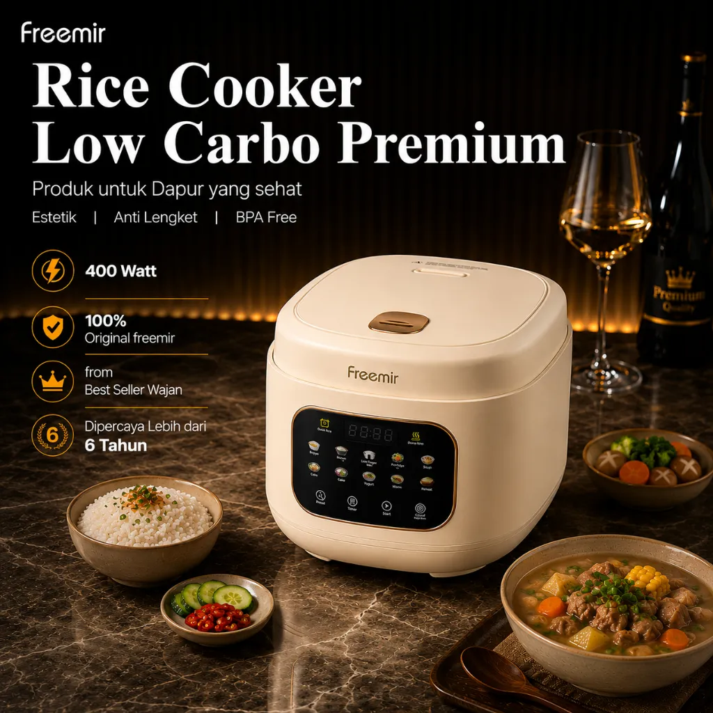 [PREMIUM] freemir Rice Cooker Digital Rendah Gula 1.5L Lapisan Keramik Anti Lengket Multifungsi Diet