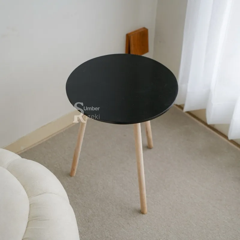 Meja Ruang Tamu Minimalis Model Bulat Aesthetic Industrial Kayu  Sudut | Samping Modern Terbaru Termurah